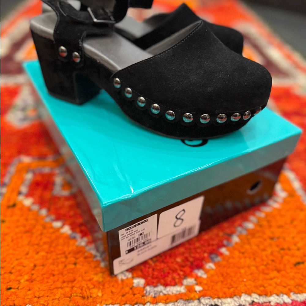 Chocolat Blu Black Suede Studded Mules